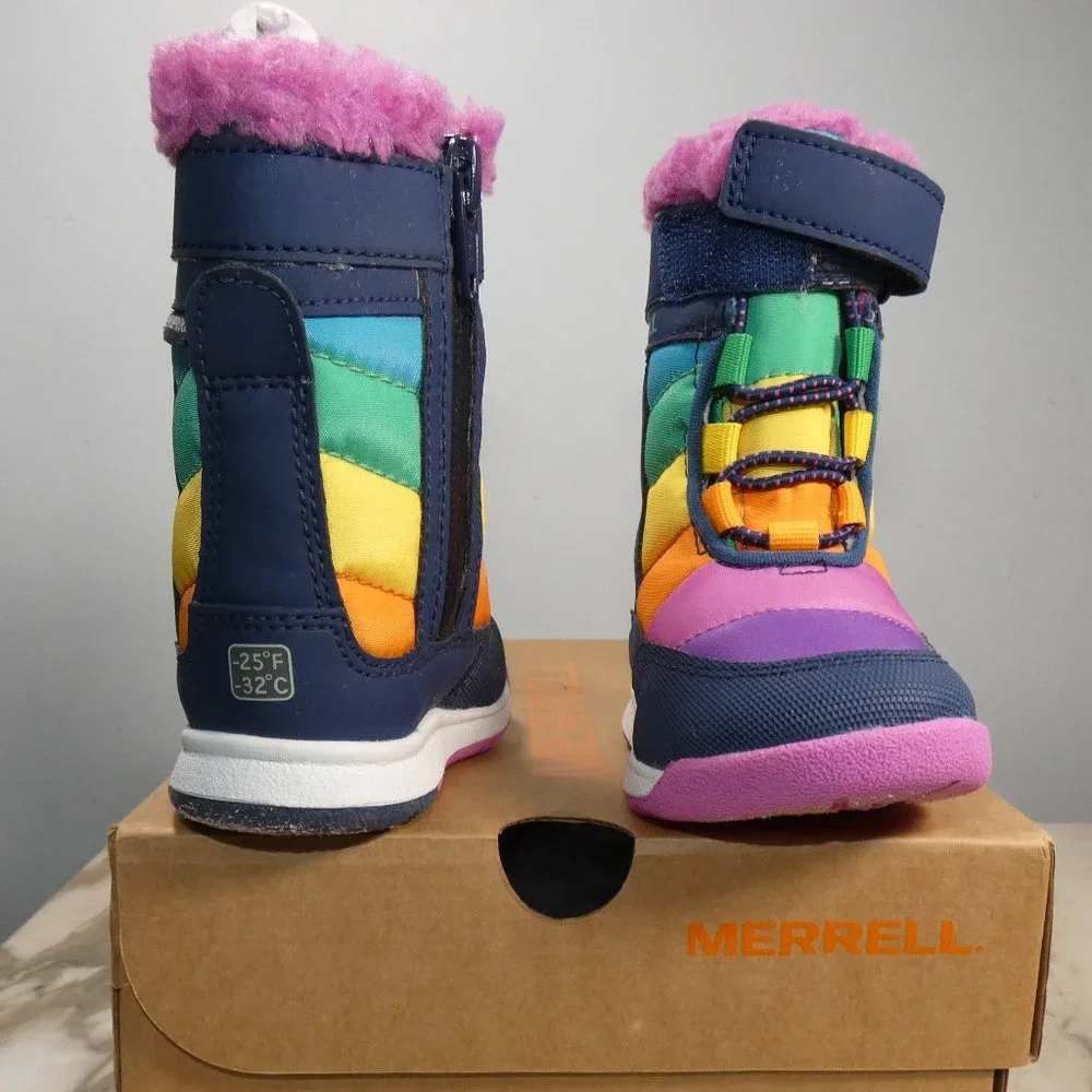 NiB Merrell Alpine Puffer JR Waterproof Backpacking Boot Rainbow Multi 4 Unisex - Picture 8 of 12